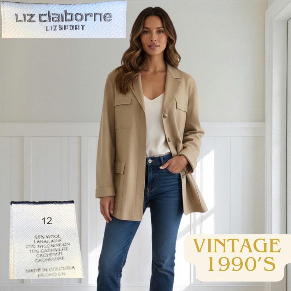 Vintage LIZ CLAIBORNE LIZSPORT Women's Cashmere Wool Blend Utility Jacket 12